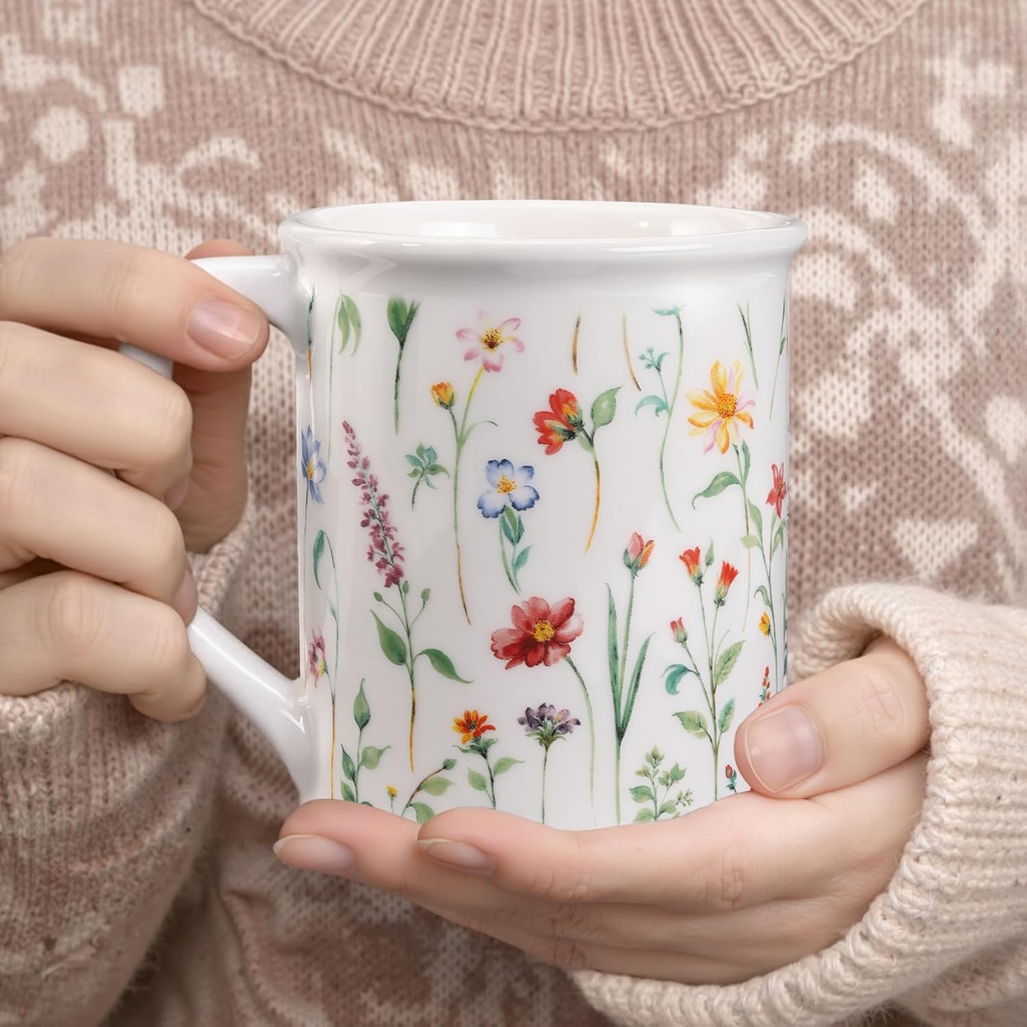 Potiera 16 oz Large Floral Coffee Mug, Birthday Gifts for Women, Mother's Day Christmas Holiday Gifts for Her Mom Sister, Handmade Ceramic Latte Flower Mugs, Unique Cute Novelty Tea Cup with Handle - Image 7