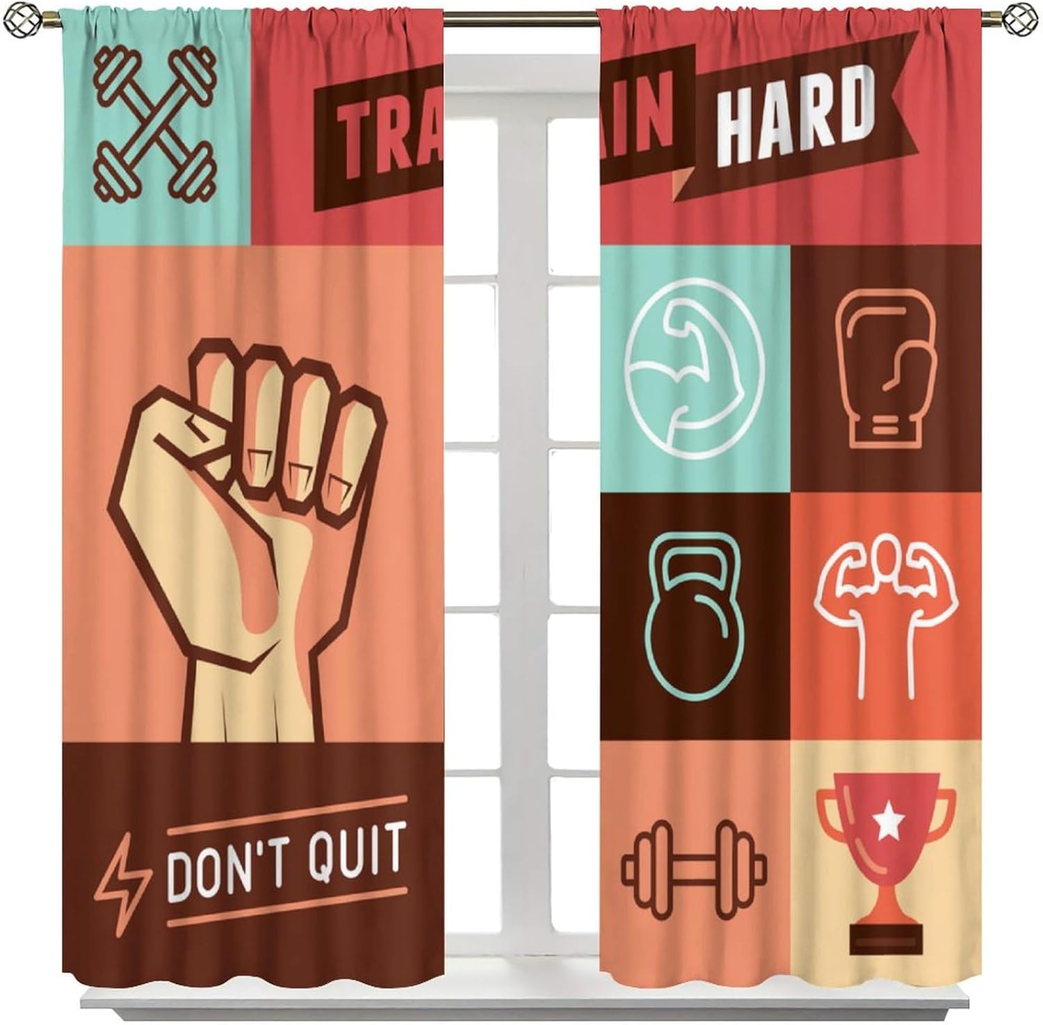 Fitness Gym Curtains Trainings Achievement Victory Strength Determination Don't Quit Phrase Curtain with Rod Pocket Bedroom Living Room Drapes Window Treatments 2 Panels Set 55" W X 63" L