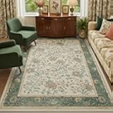 GarveeHome 4x6 Sage Green Washable Area Rug for Nursery Room, French Country Floral Bedroom Rug Non Slip Low Pile Carpet Stain Resistant Throw Rug for Bedside Kids Room Office Dining Room
