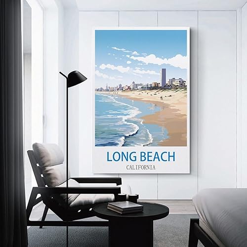 Miniatura 3 de Long Beach California - Pósteres de viaje vintage de ciudad de 20 x 30 pulgadas (19.7 x 29.5 in) para pared, pintura en lienzo para sala de estar,