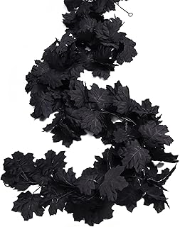 RECUTMS Fall Maple Leaf Garland Hanging Black Fall Leaves Vine Artificial Autumn Garland Halloween Thanksgiving Decor for Home (Black)