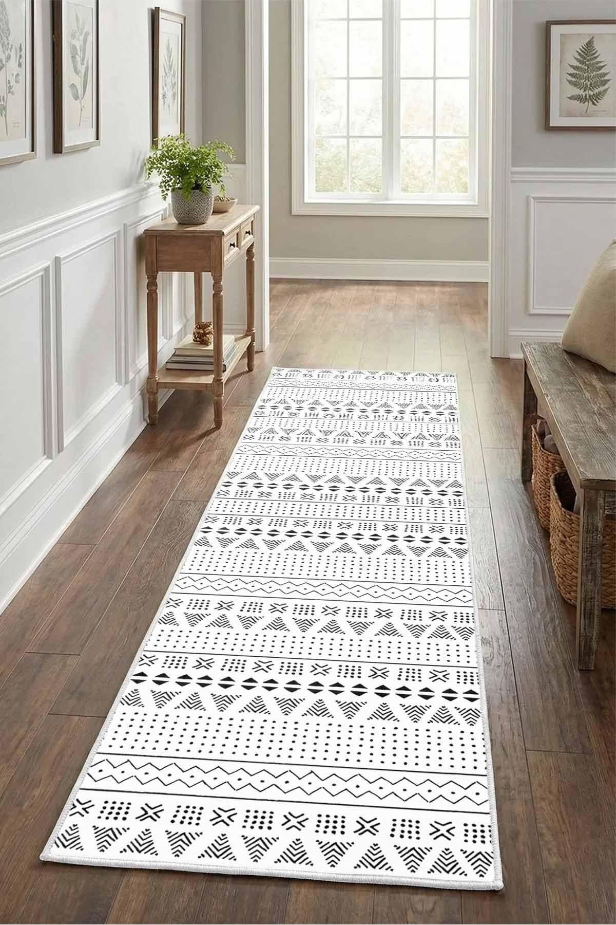 Monnhein Açık Gri Yolluk Sümer-2 - Yıkanabilir, Kaymaz Taban, Dijital Baskılı, Leke Tutmaz, İnce Hav, Modern Koridor, Mutfak, Antre ve Salon için Dekoratif Yolluk