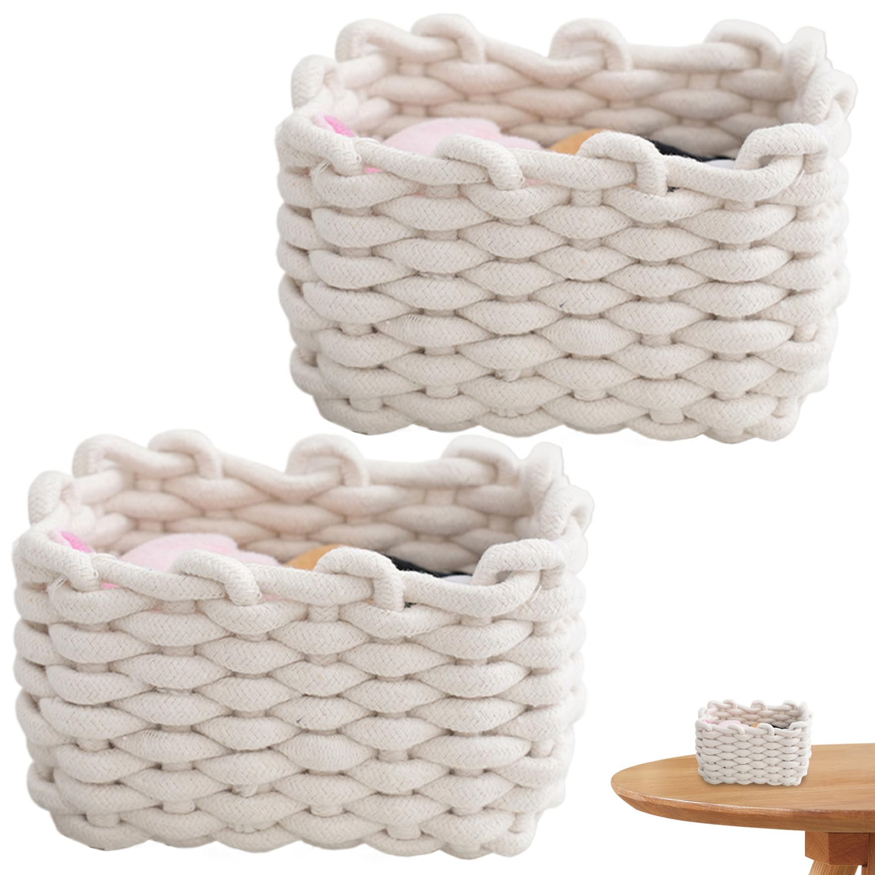 Paniers en corde de coton blanc 2 pièces petit panier de rangement tressé