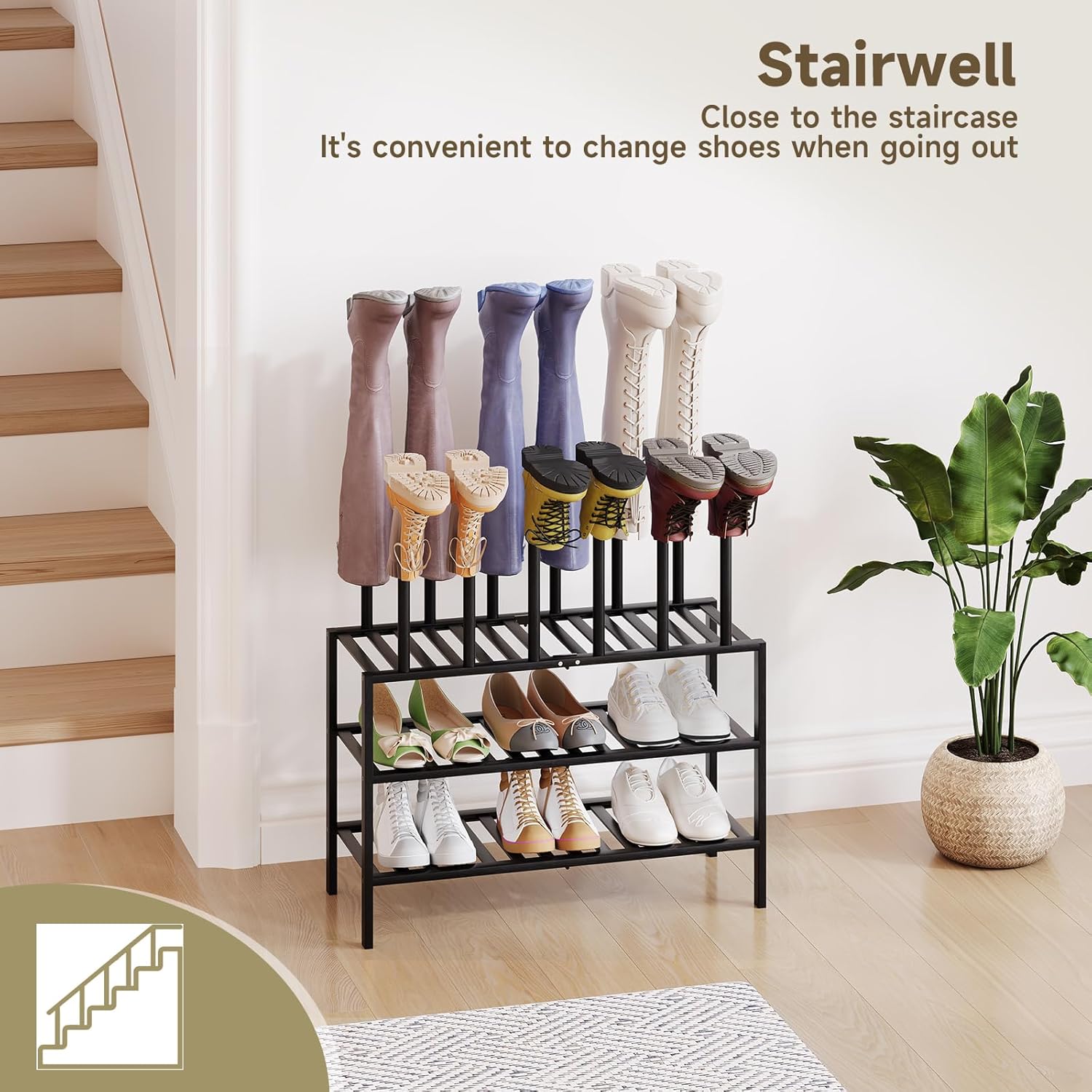 Boot Rack for Tall Boots Organizer,3-Tier Multiuse Shoe Rack and Boot Storage Rack,for Tall Boots,Sneakers,High-Heel (Black, 3-Tier)