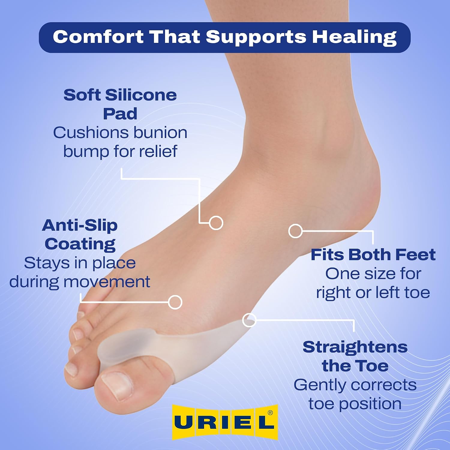 Uriel Soft Gel Toe Spacers with Mineral Oil, Silicone Toe Separators for Women & Men – for Overlapping Toes, Hammer Toe, Friction & Blister Relief – Comfortable & Reusable Design