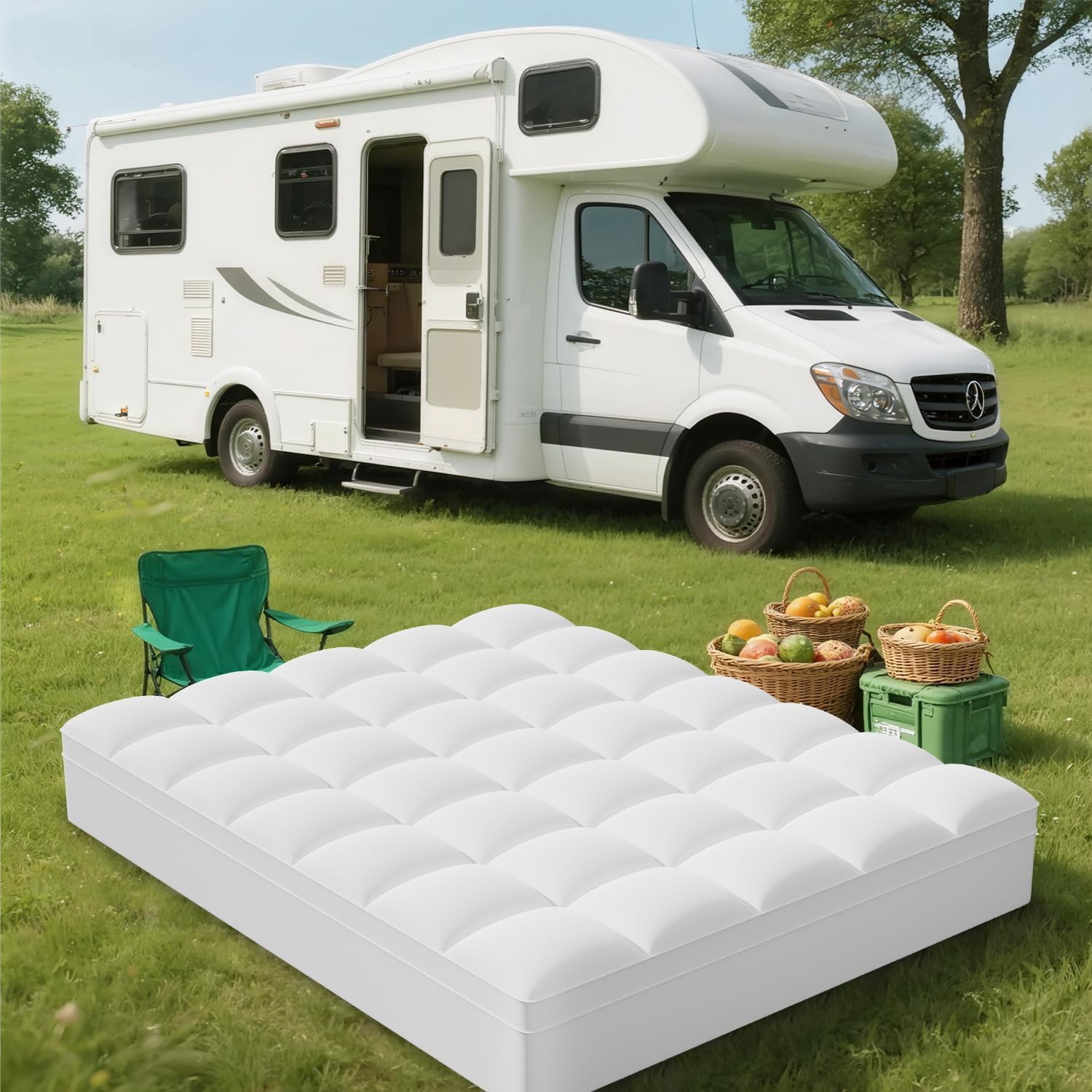 ELEMUSE RV King Mattress Topper for Back Pain, Extra Thick Mattress Pad Cover, Plush Soft Pillowtop with Elastic Deep Pocket, Overfilled Down Alternative Filling