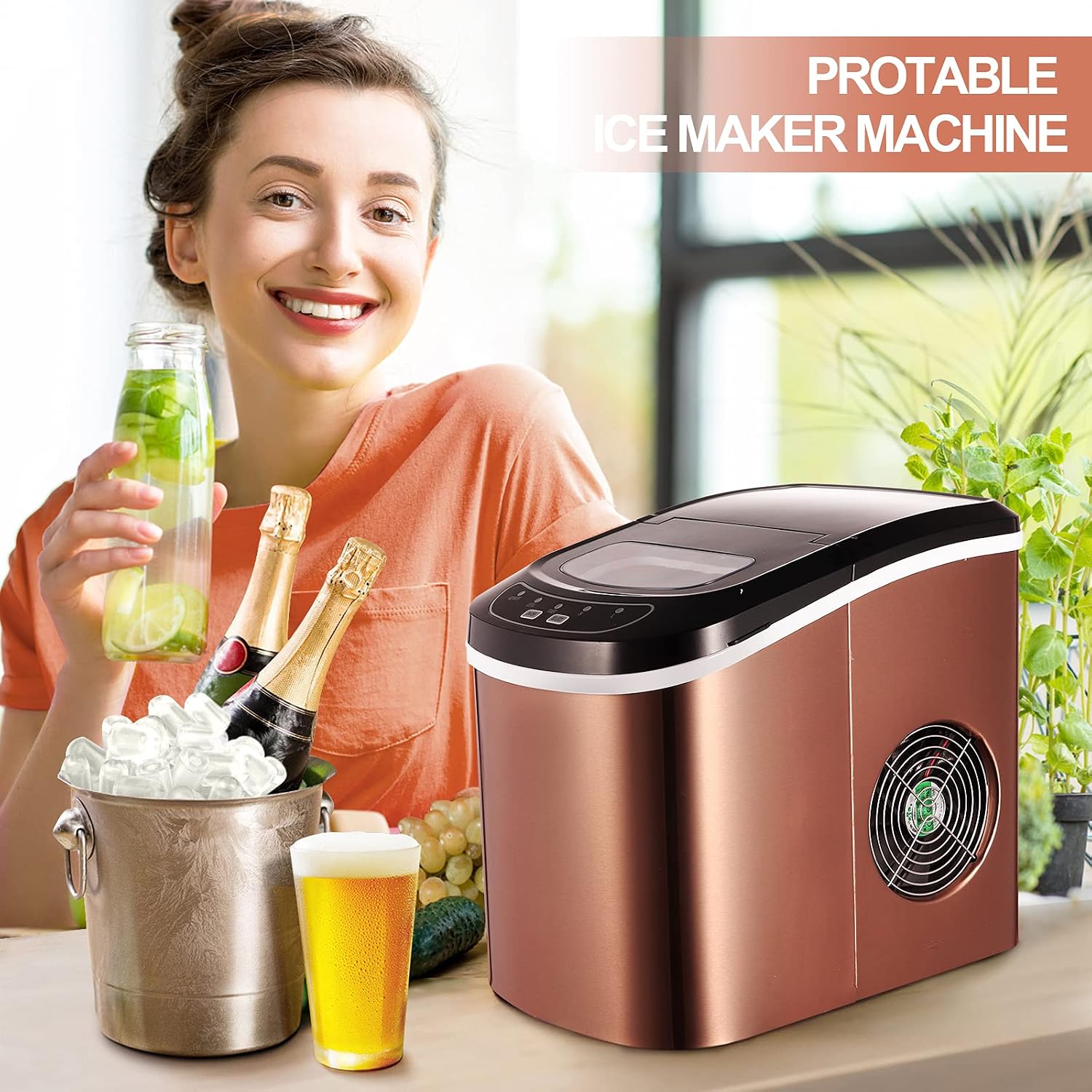 Portable Ice Maker Machine for Countertop, Ice Cubes Ready in 6 Mins, Make 26 lbs Ice in 24 Hrs with LED Display Perfect for Parties Mixed Drinks, Electric Ice Maker 2.2L with Ice Scoop and Basket