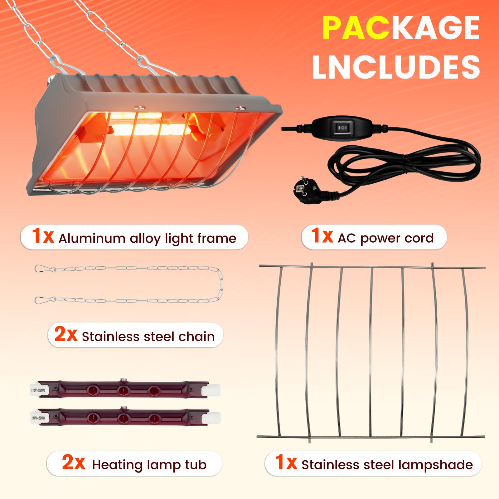 Lampe chauffante pour poulailler, 250 W, lumière rouge, avec interrupteur, câble de 1,8 m, thermostat, lampe chauffante pour poules, animaux pour poussins, porcelets, chiots, etc