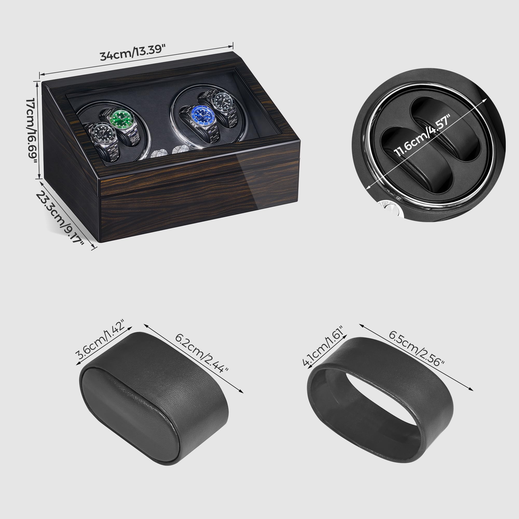 ANWBROAD Remontoir à Montre Ecrins pour Montres Automatiques pour 4 +6 Boîte à Remontoir de Rangement Supersilencieux Luxueux Watch Winder LED Légère 4 Modes de Rotation en fibre de carbone JWW002E
