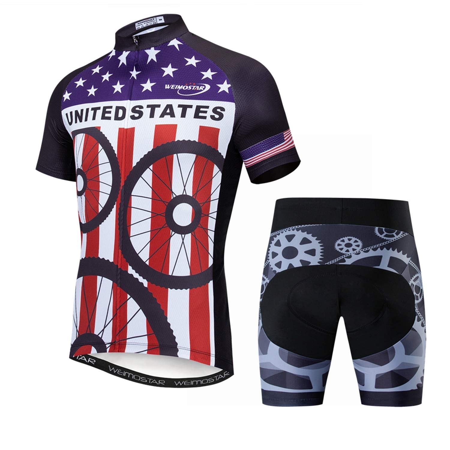 Koszulka kolarska męska USA topy z krótkim rękawem S-3XL pełny zamek odblaskowe 3 kieszenie, usa1 a, M