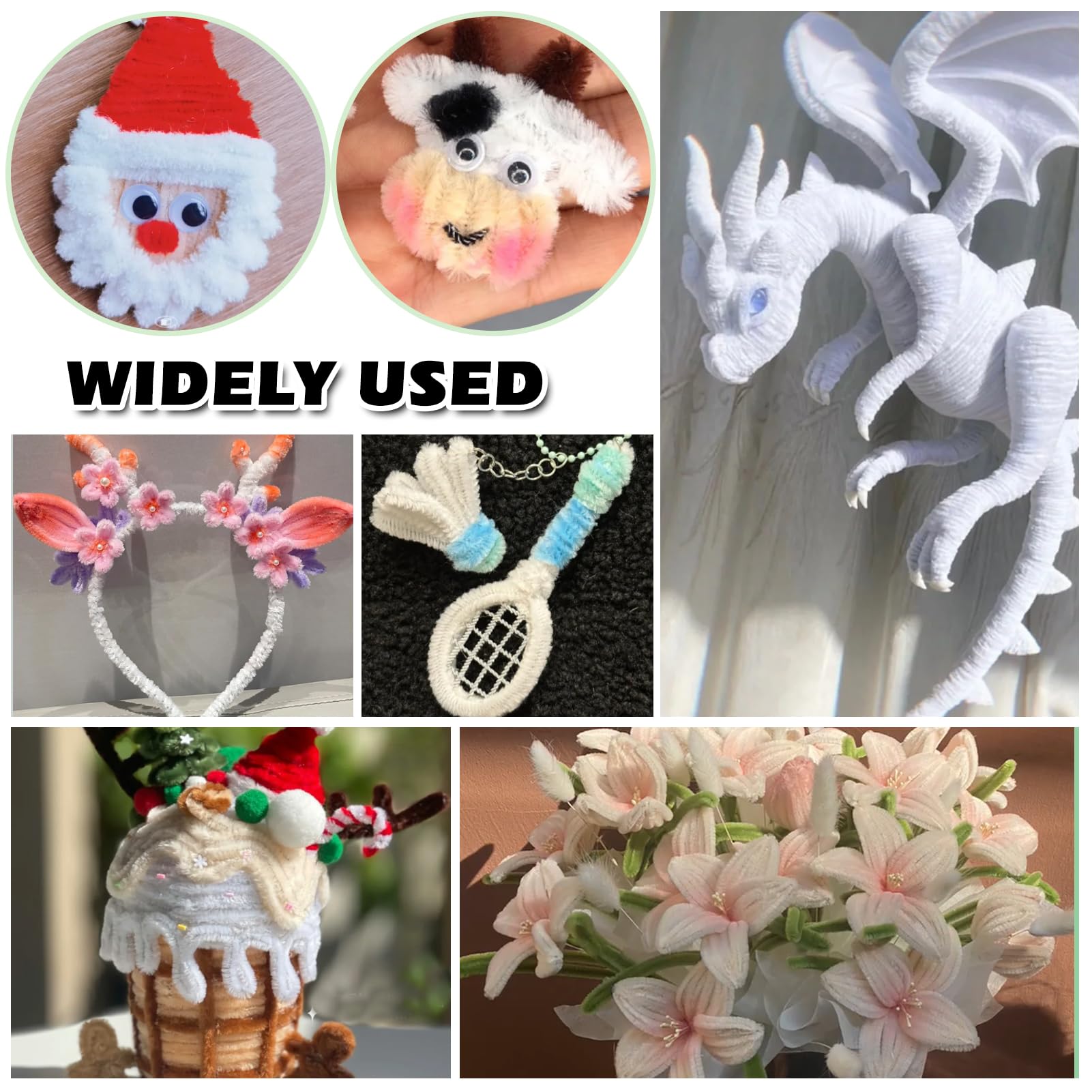 200 Scovolini In Ciniglia Bianca 6mm X 30cm - Per Lavoretti, Decorazioni E Artigianato