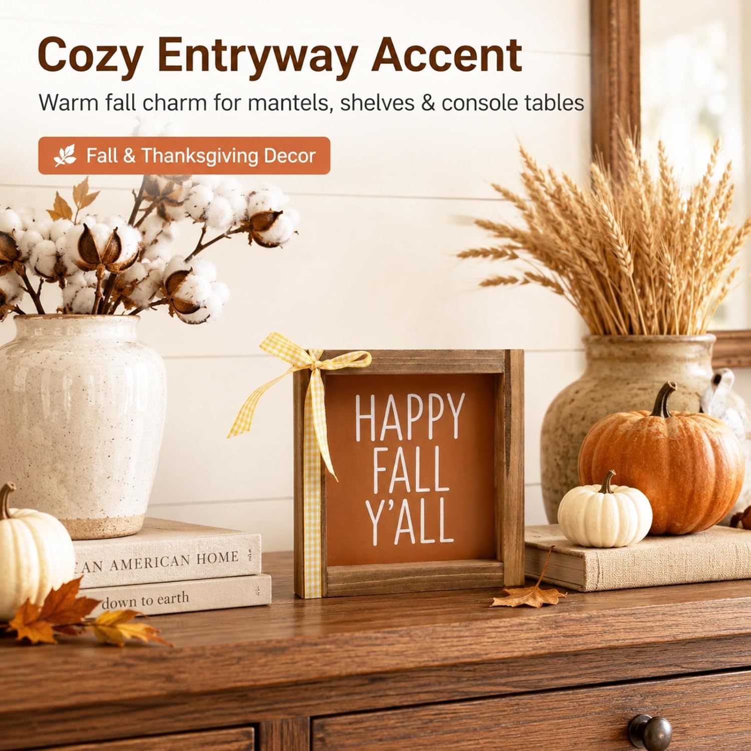 Happy Fall Yall Sign, Home Decor Indoor for Table, Wall, Shelf
