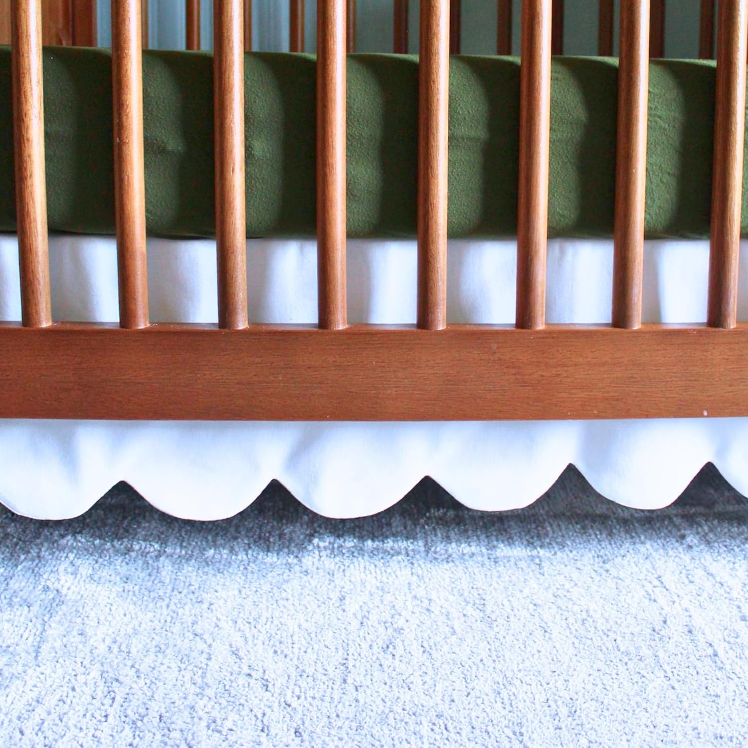 Photo 1 of 100% Microfiber Scalloped Crib Skirt 28"x 52" with 14" Inch Drop Lenght with 4 Split Corners for Baby Boys Girls Soft Nursery Toddler Bed Skirt - White Solid
