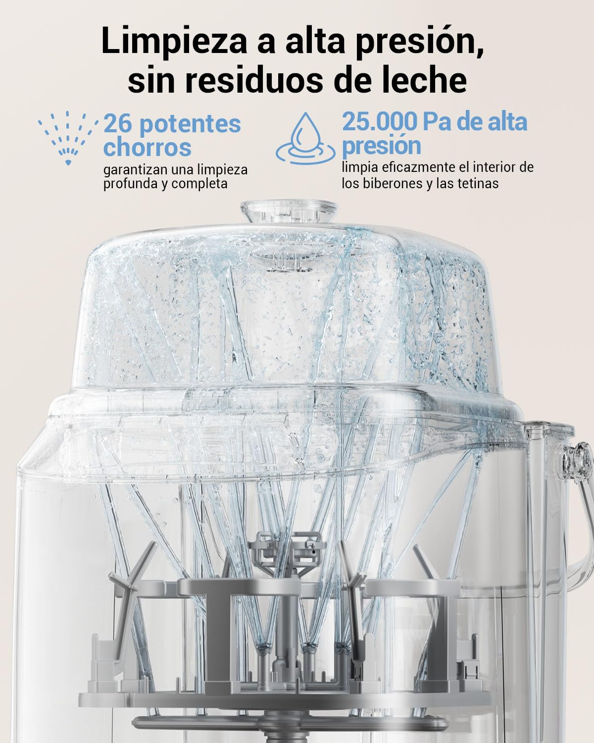 Bear Bottle Washer Pro - Limpiador Automático para Biberones | Limpieza Rápida, Esterilización a Alta Temperatura y Secado | 90 Tabletas de Limpieza Incluidas | Capacidad para 4 Biberones y Accesorios