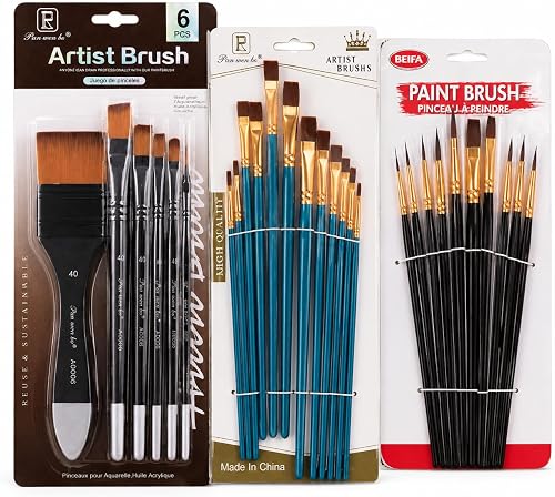 3PCS Artist Paint Brush Set, Professional Painting Brushes for Watercolor Acrylic Oil Art