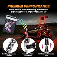 Vista 7 de Nilight - Luces de látigo LED RGB de 4 pies, 2 unidades, control remoto y aplicación, con patrones de persecución, luz de parada, direccional