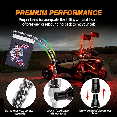 Vista 15 de Nilight - 2 luces de látigo RGB LED de 2 pies, con luz adicional de parada, direccional y reversa, control remoto y aplicación, patrones