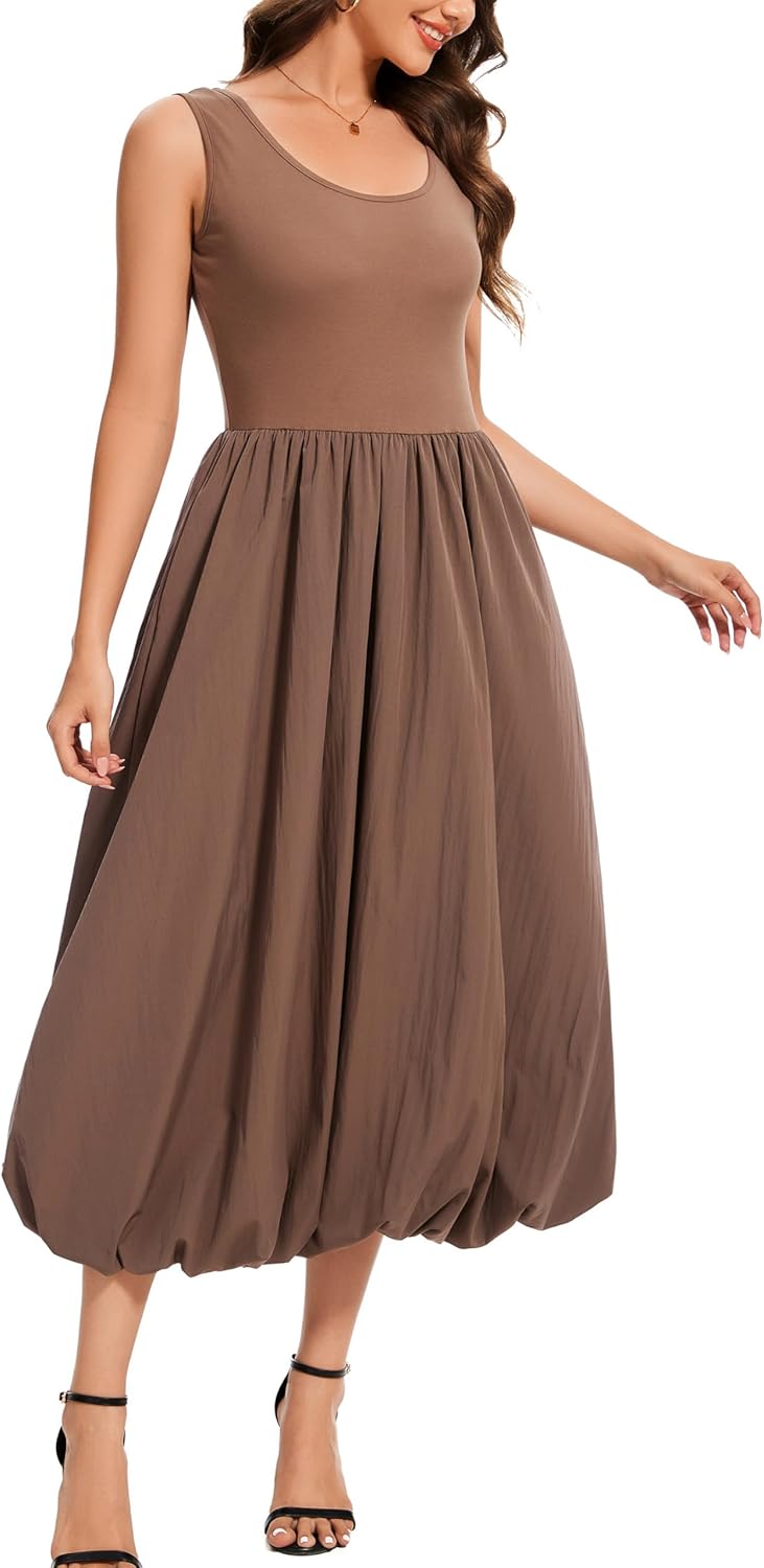 Kormei Women Sleeveless Casual Summer Beach Tank Long Dress A line Pleated Floral Flowy Sundress with Pockets - Image 3