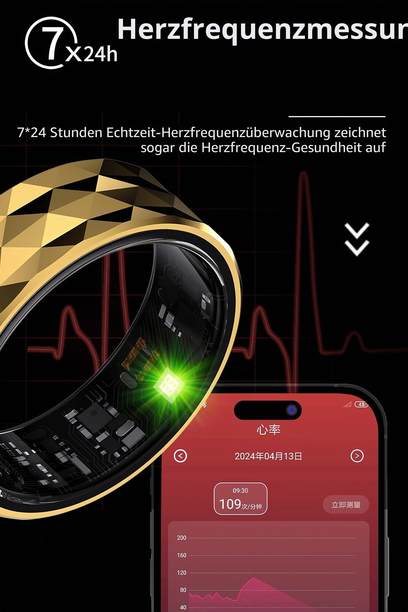 findtime Smart Ring Android Smartringe für Damen Herren Fitness Tracker Ring Pulsmesser iOS Smartring Fitness Ring Tracker Finger Schlaftracker Gesundheits Tracker Schrittzähler Kalorien Silber