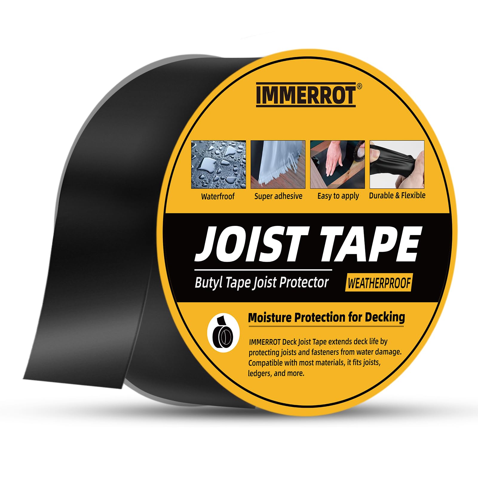 Deck Joist Butyl Tape – 12 Rolls Of 1-5/8" X 50' – Upgraded Strong Adhesive, Waterproof & Weather-Resistant Flashing Tape For Joists, Beams & Decking