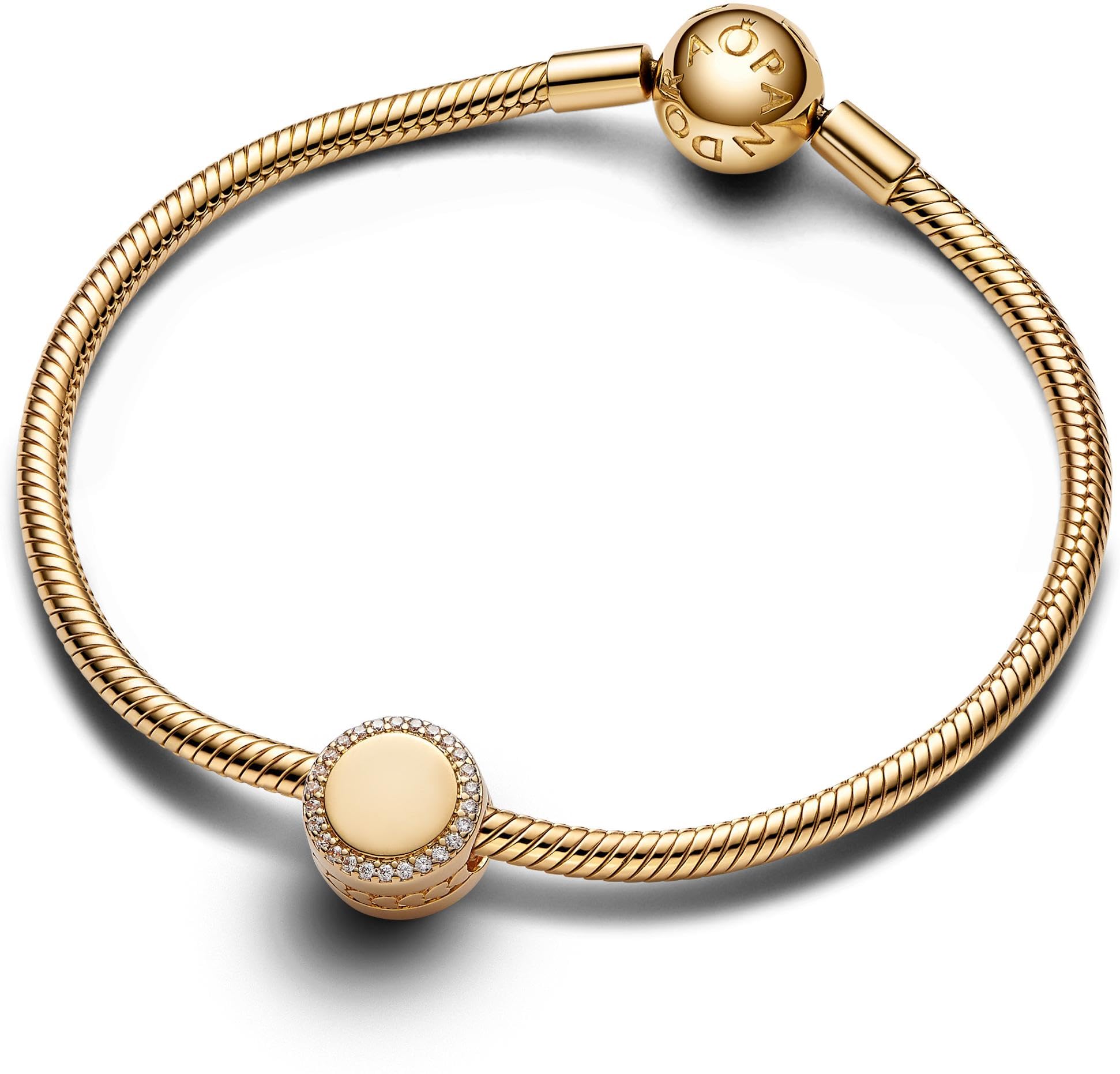 PANDORA Engravable 14k Gold-Plated Charm with Clear Cubic Zirconia