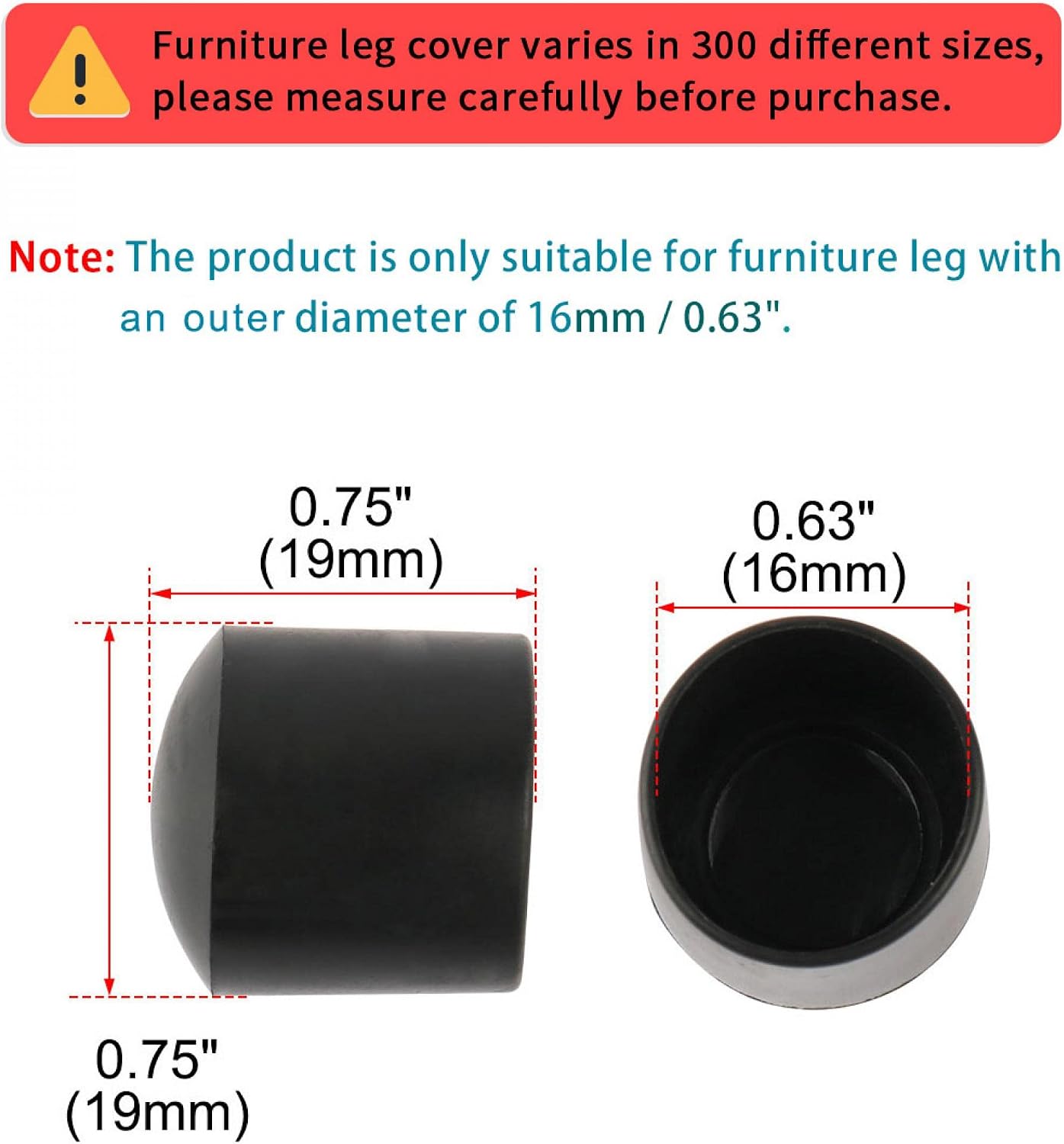 sourcing map PVC Leg Caps Tips Cup Feet Covers 16mm 0.63" Inner Dia 24pcs Anti-Moisture Prevent Slip Hardwood Floor Protector for Desk - Image 3