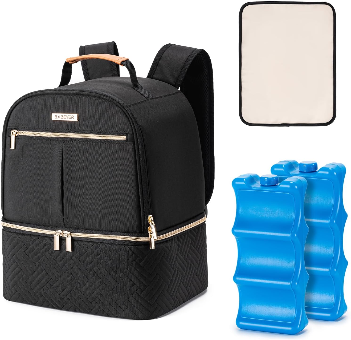 BABEYER Breastmilk Pump Bag with Ice Pack, Breast Pump Backpack, Breastmilk Cooler Bag Fits 6 Baby Bottles up to 9 Oz for Nursing Moms Work, Travel-Black