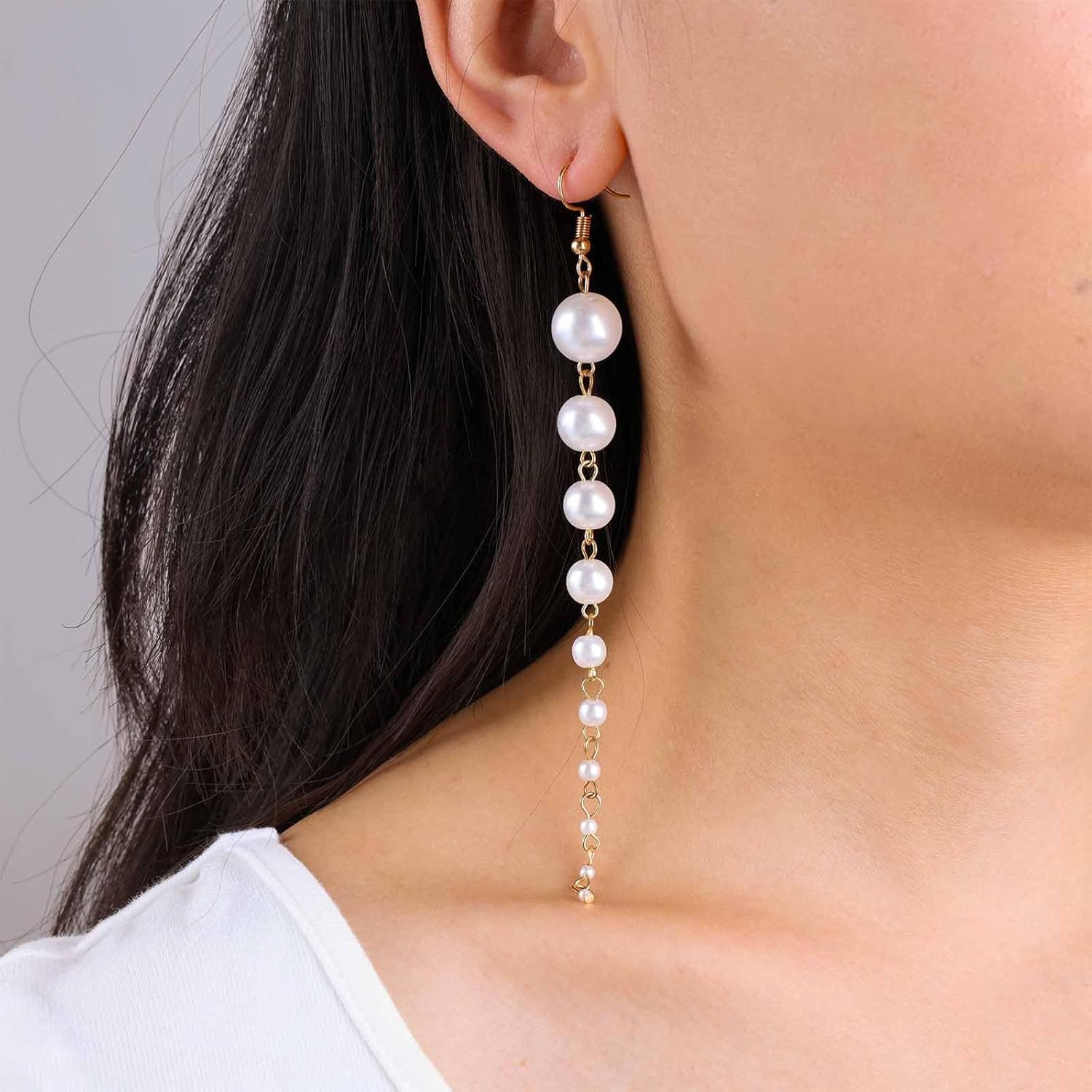 Boho Long Pearl Tassel Earrings Gold Pearl Dangle Earrings Bead Pearl Drop Earrings Bridal Pearl Earrings Wedding Pearl Chain Earrings Jewelry for Women - Image 6