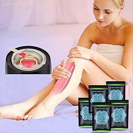 Auperwel Wax Beads for Hair Removal 1.1 lb (17.6 oz), Hard Wax Beads for Sensitive Skin - Brazilian, Face, Bikini, Legs, Eyebrow, Painless Waxing Beads Kit for Women Men, 5 Packs with 10 Wax Sticks