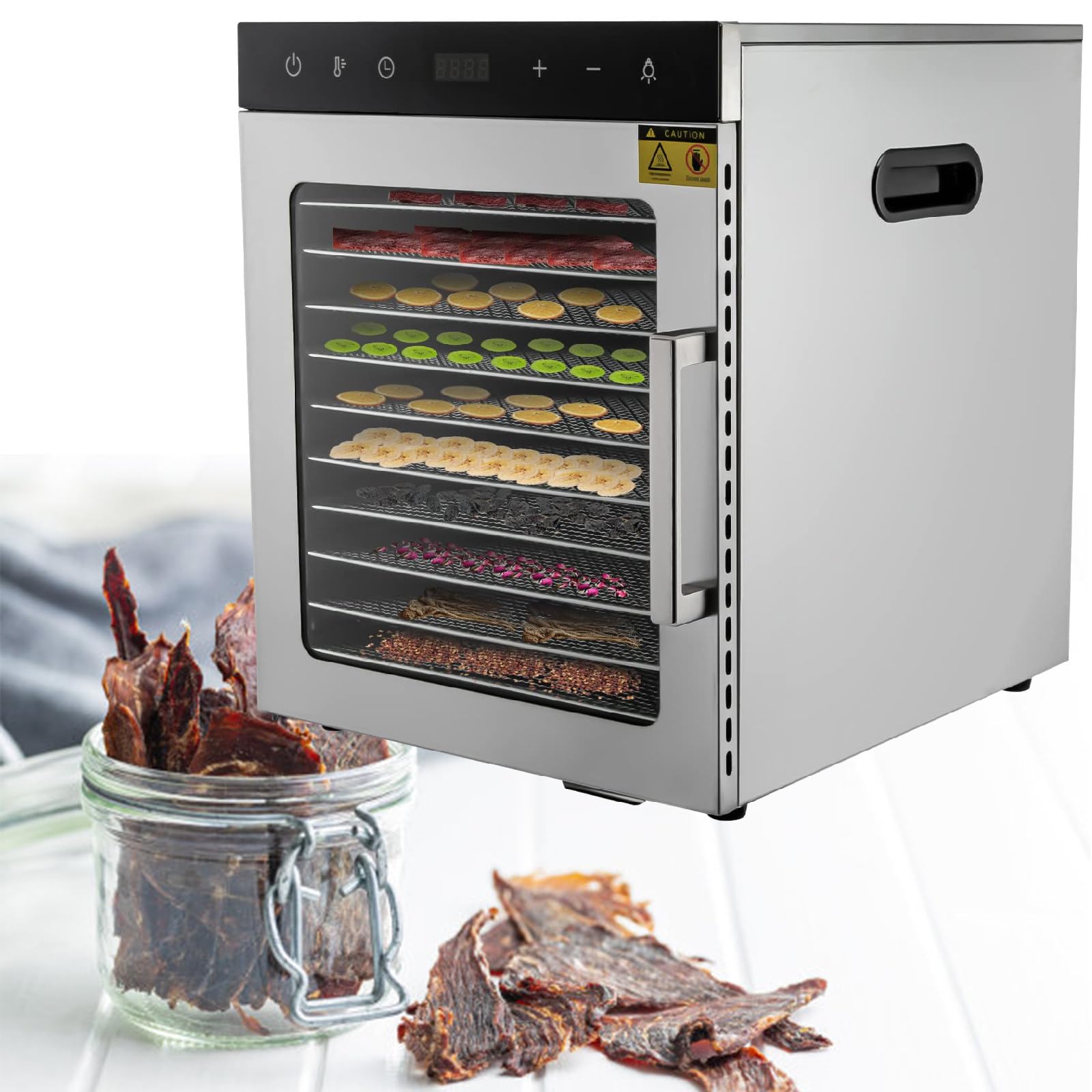 Essiccatore Elettrico per Alimenti in Acciaio Inox a 8/10 Ripiani, essiccatore per Alimenti con Temperatura e Timer digitali, 10 vassoi, 220 V