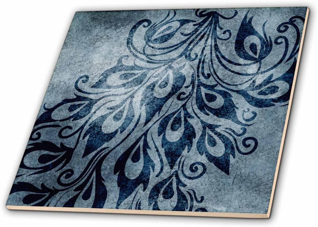 3D Rose ct_63653_4 "Blue Grunge Peacock Feathers Art Ceramic Tile, 12"