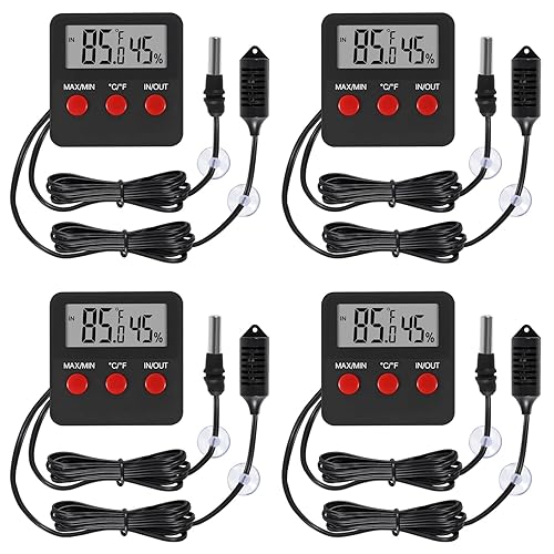 Miniatura 9 de Termómetro digital y termómetro de humedad para interiores y exteriores, medidor de temperatura e higrómetro digital con sonda para terrario de