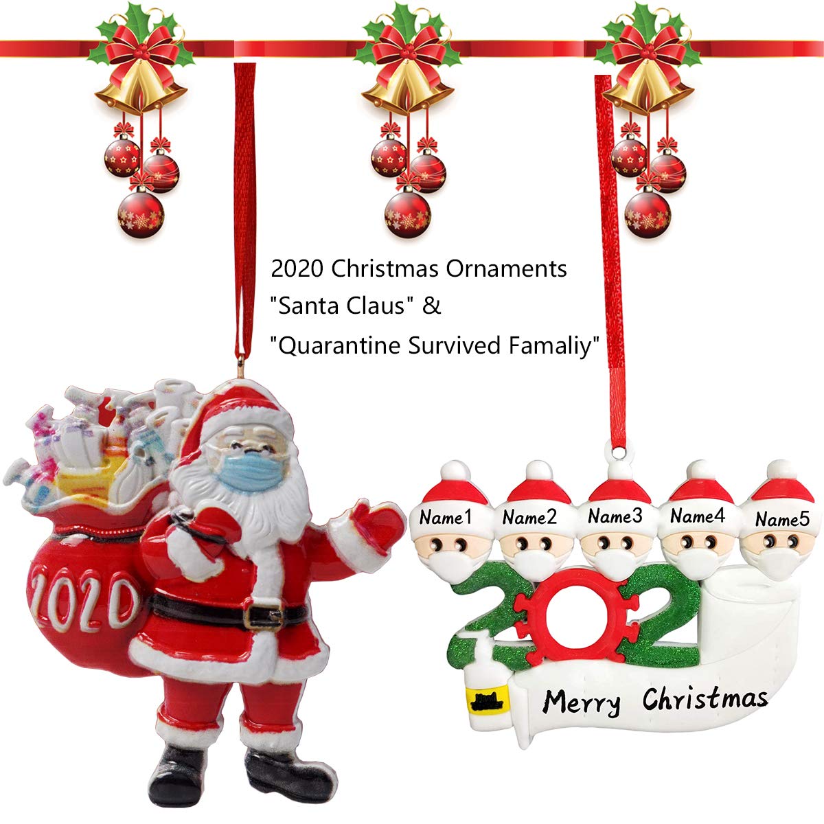 Amazon Fadachy 名前入りクリスマスオーナメントキット マスク付き Quarantine Survivor Family Santa Claus カスタマイズ クリスマスデコレーションキット 家族へのクリエイティブなギフト 置物 オブジェ オンライン通販