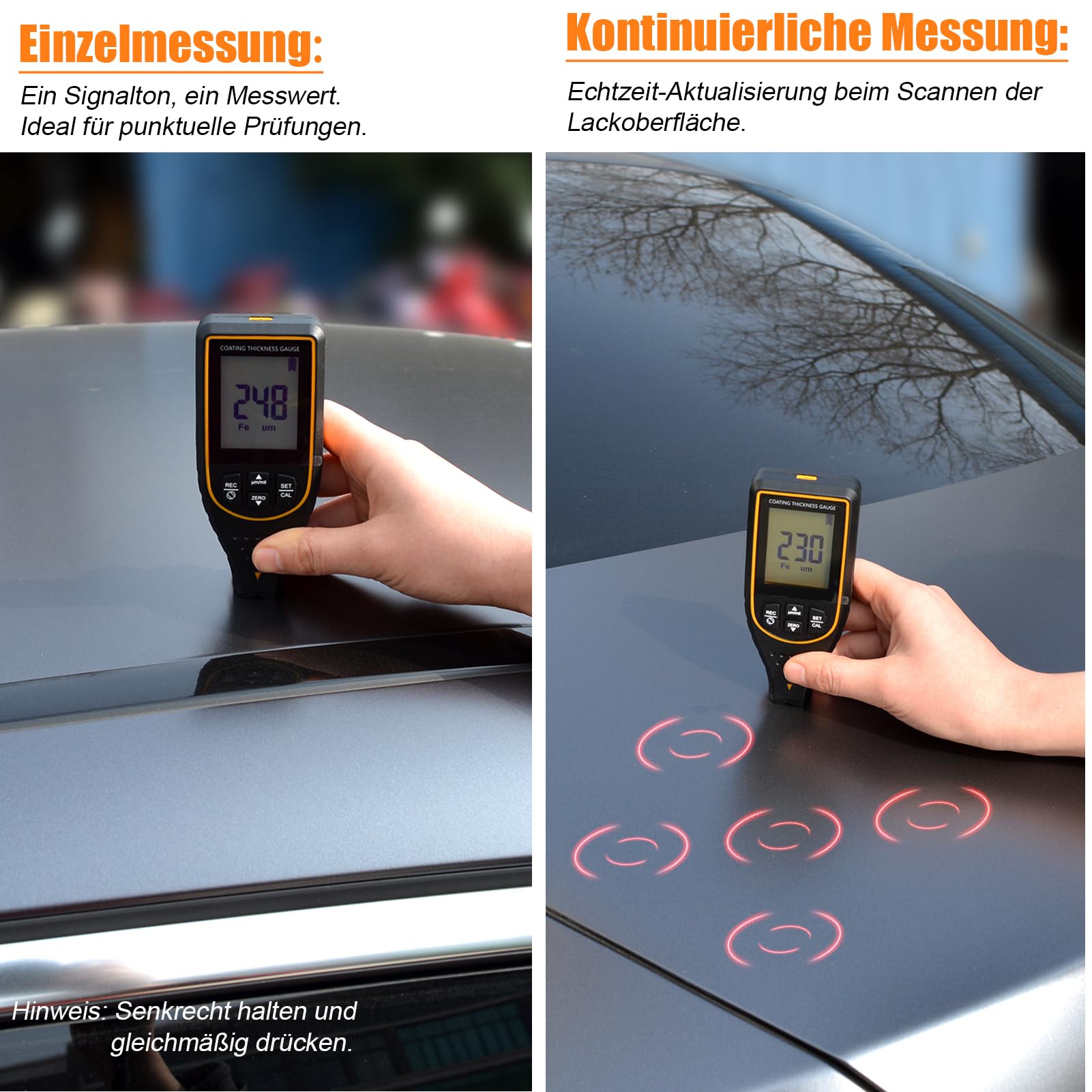 Spessimetro per Vernice Professionale 2999µm 0.1µm Auto Fe/NFe Display 180°