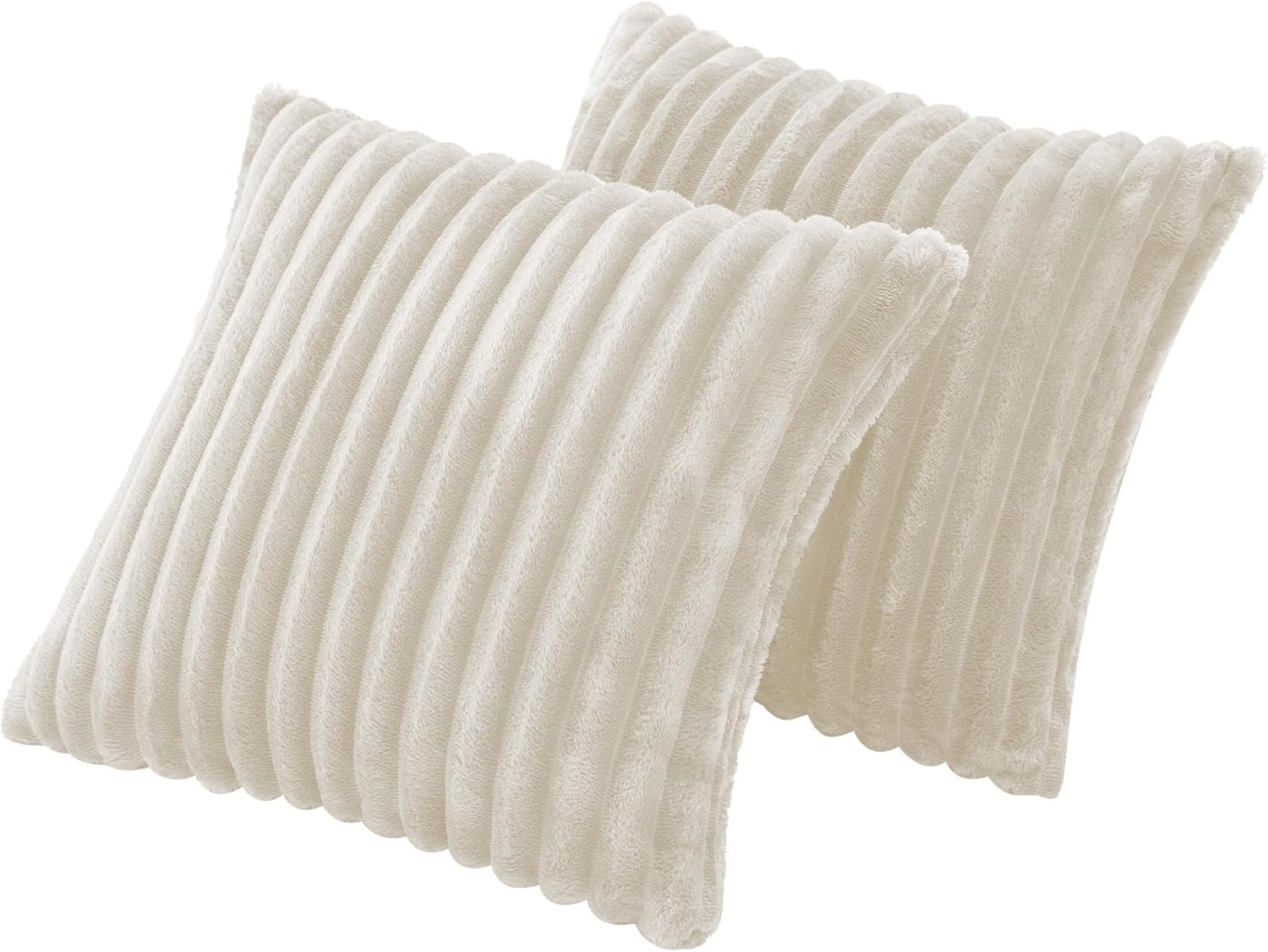 KINGYES 16 x 16 Inches Throw Pillow with Corduroy Cover, Small Pillows Set of 2 Decorative Cushion for Sofa, Coarse Stripes Beige