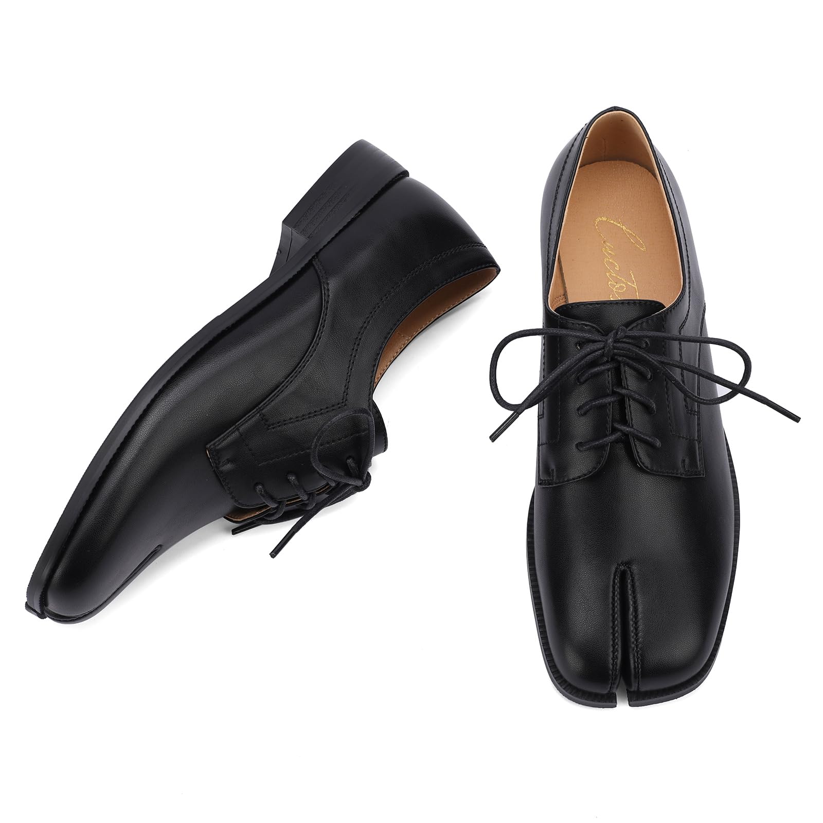 Women Neutral Oxford Shoes Lace-up Handmade Derby Faux Leather Flats Solid Ladies Shoes with Tabi Split Toe