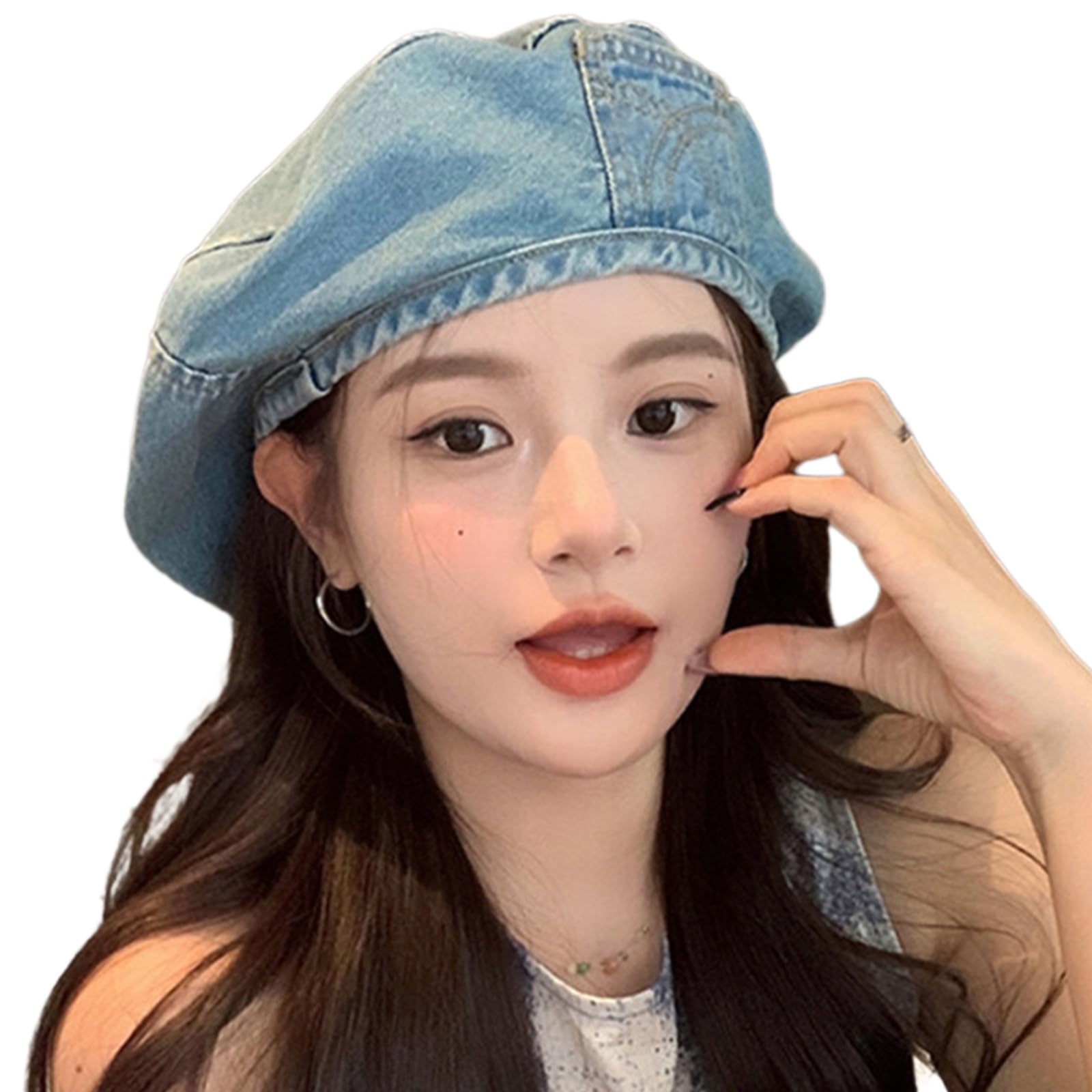 KUFptva Women's Denims Beret Hat, Blue, Unisex Adults, Casual Wear, Breathable, Cotton, Beret