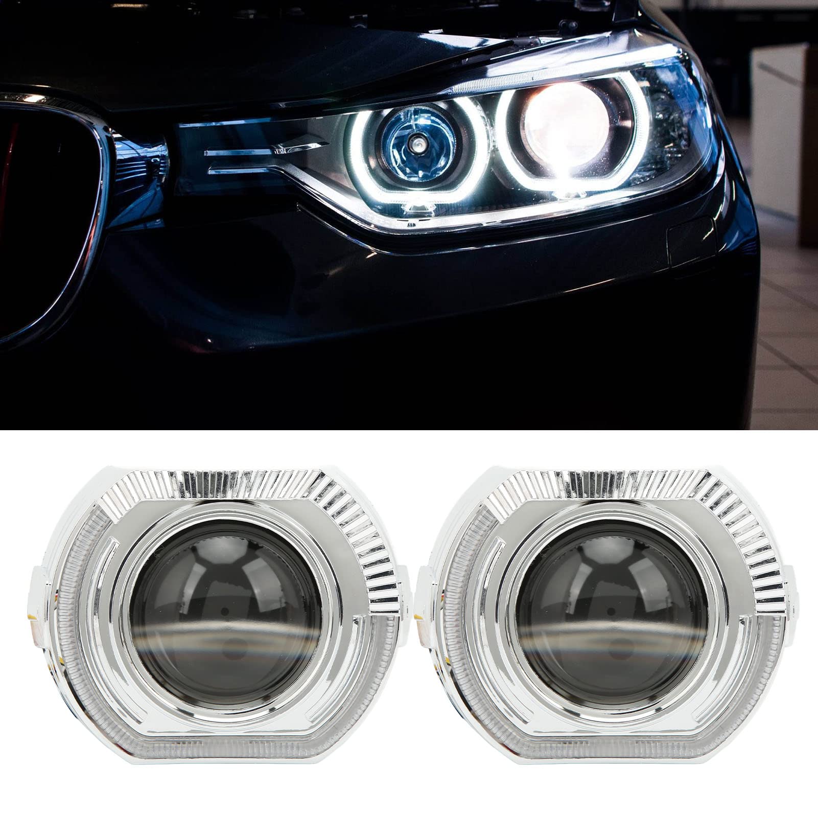 Faros Delanteros LED Torvex, Bombillas para Faros Delanteros de Doble Lente de 3 Pulgadas, lámparas para proyector 5500K 9-24V, compatibles con vehículos H1 H4 H7 HB3 HB4 D1 (Ojos de ángel Amarillos