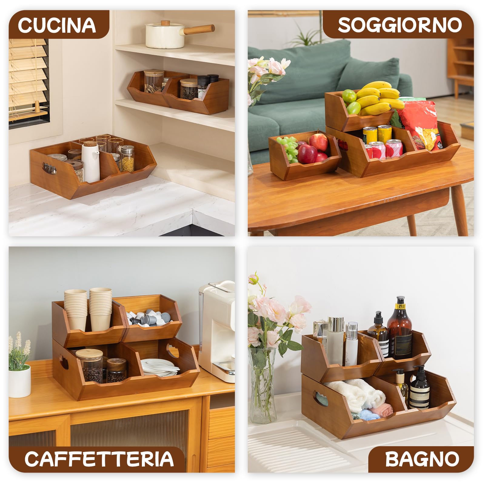 Aquzee Porta Patate, Porta Patate Cipolle Aglio, Set Di 3 Contenitori Impilabili A 2 Strati, Per Cipolle Separabili, Contenitori Cucina Organizer, Porta Pane Da Cucina, In Legno Per Frutta E Verdura
