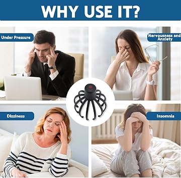 Octopus Head Massager Scalp, 360 Degree Head Massager, Electric Scalp Massager with 3 Modes, Cordless Portable Scalp Massagers for Relaxing, Stress Relief and Sleep Promotion