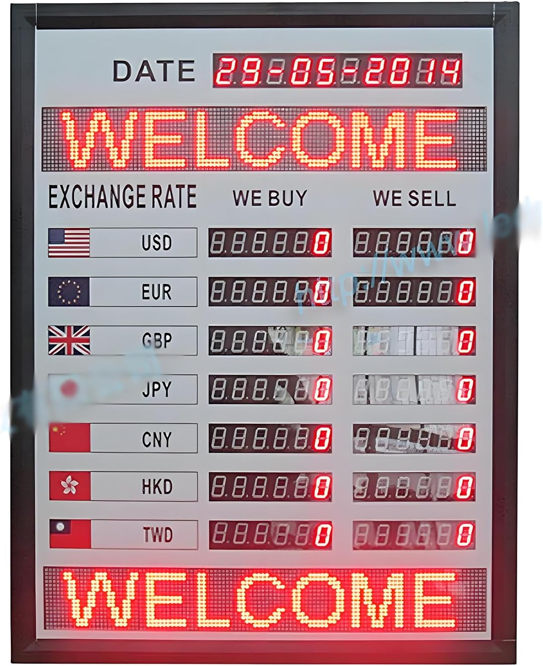 Foreign Exchange Price Exchange Rate Screen, Led Nation Exchange Rate Display WithRemote Control, U Disk Transfer Content, Automatic Time Update, Power-Off Memory, for Banks, Office