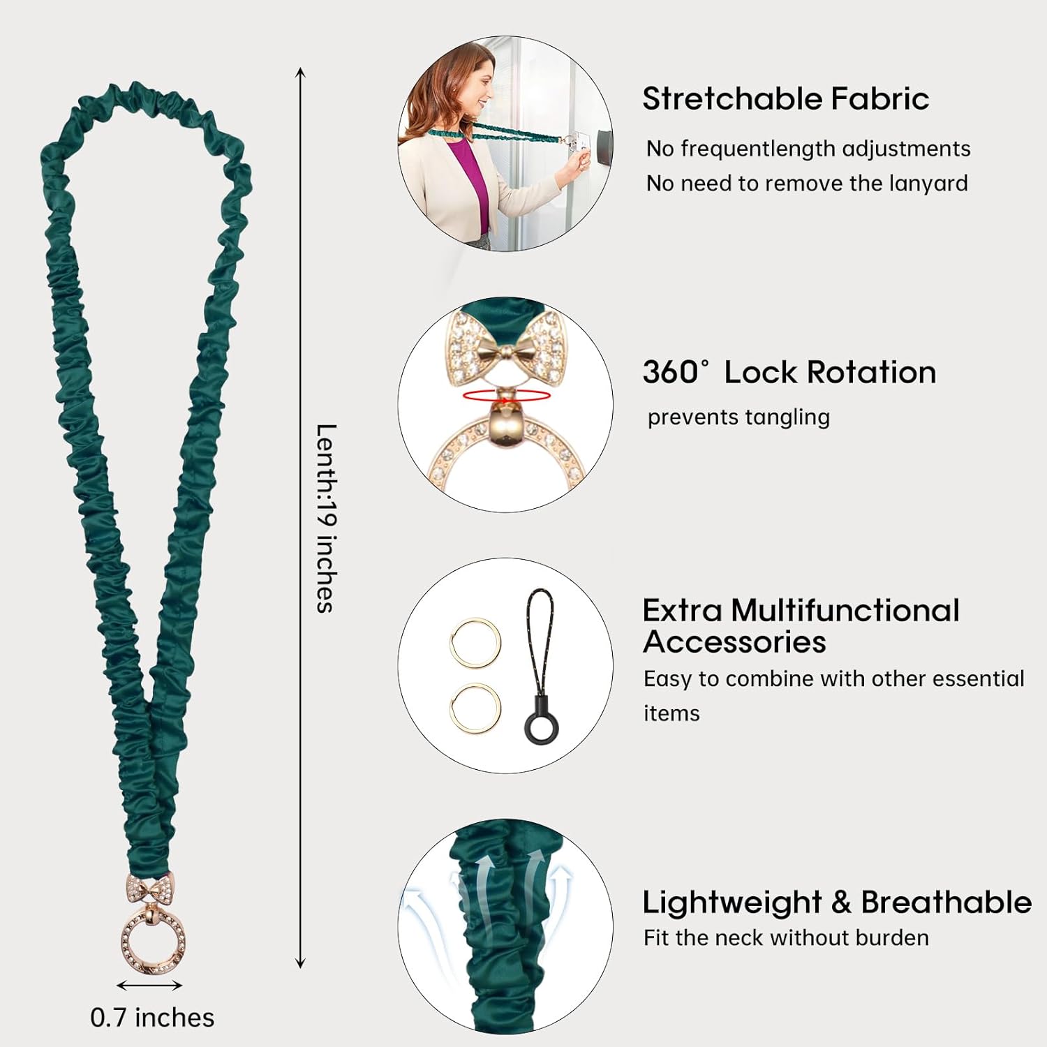 Scrunchie Teacher Lanyards for ID Badges, Long Neck Key Lanyard Straps for Women Card Holder Keychain Wallet - Image 2