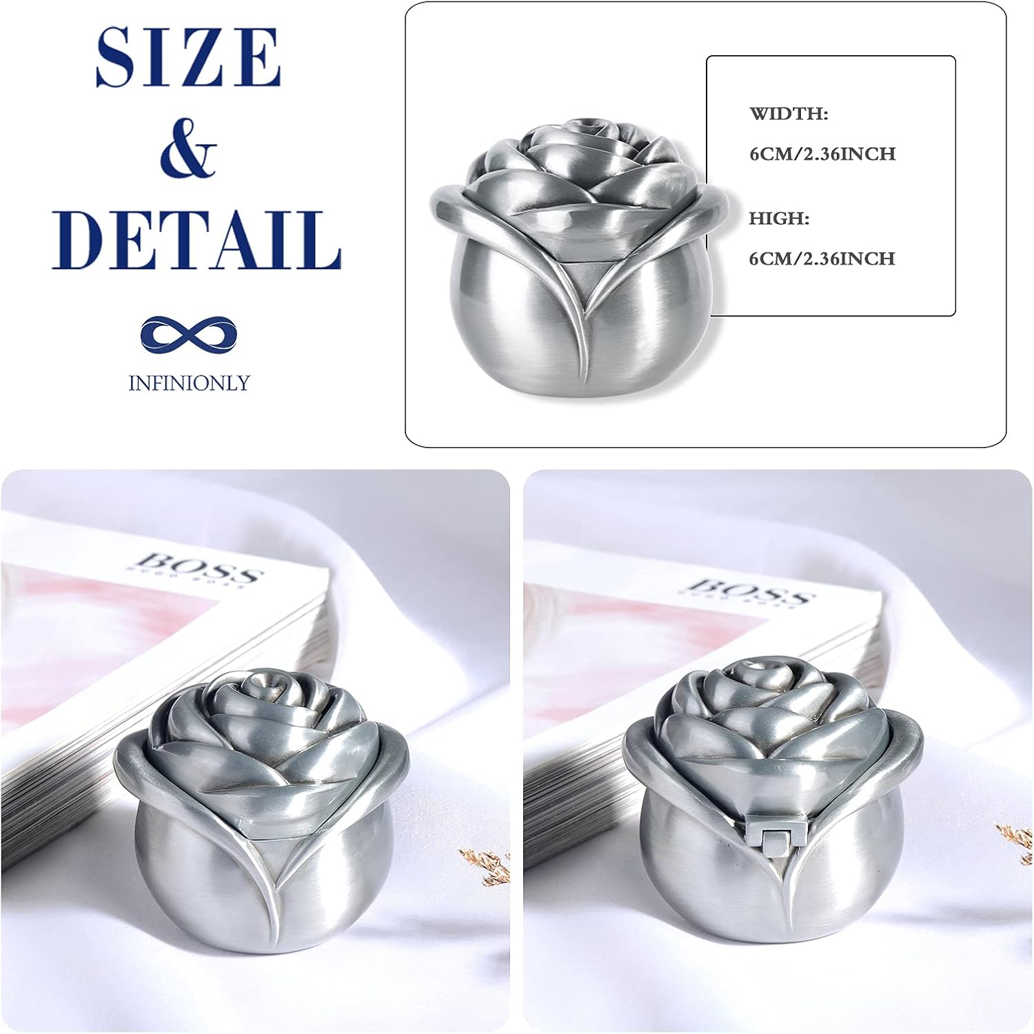 INFINIONLY Jewelry box for women Zinc alloy jewelry box, vintage rose jewelry box, classic rose flower jewelry storage box - Image 3