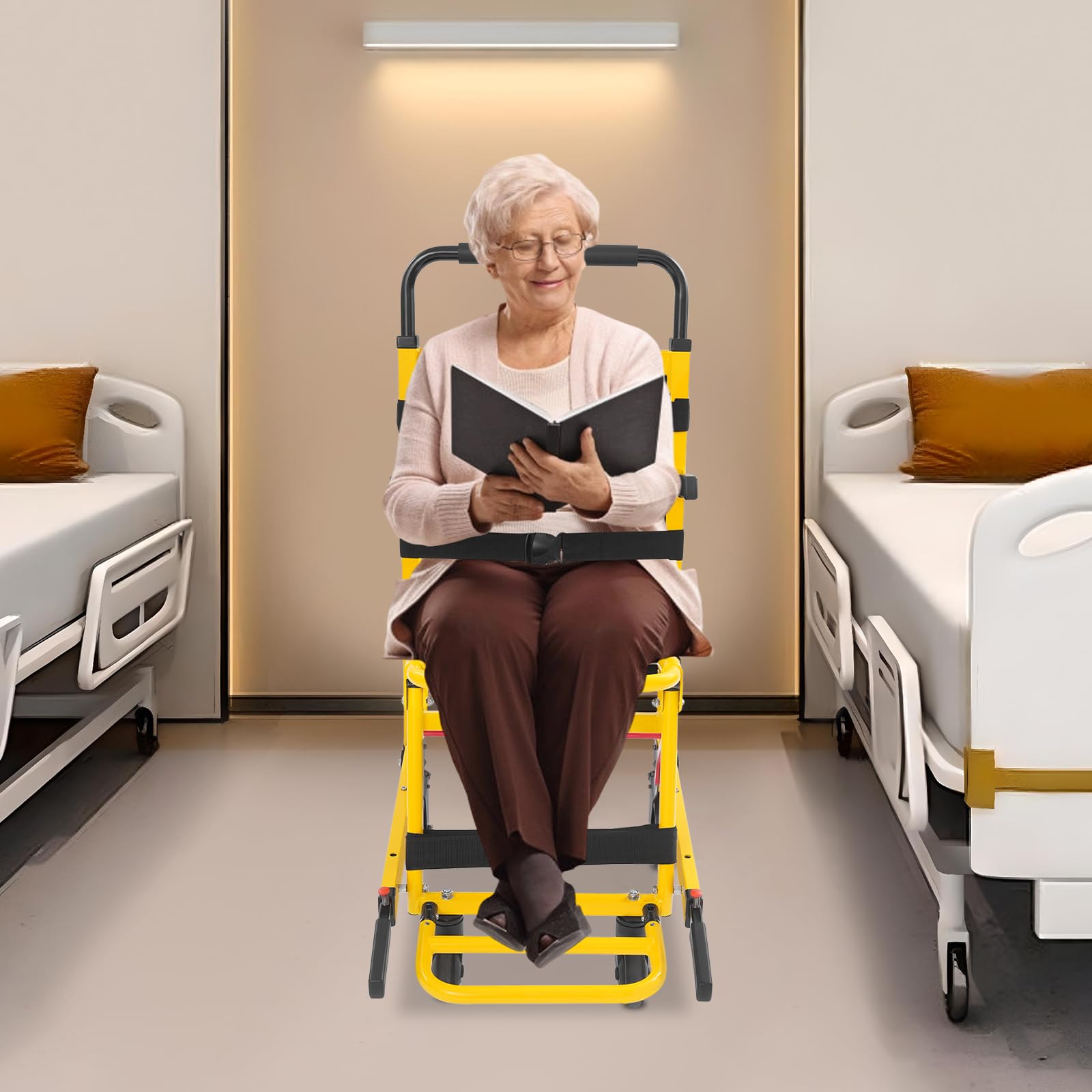 EMS Silla de escalera de aleación de aluminio, silla plegable de 350 libras, silla de evacuación multiusos de 2-4 ruedas para bomberos, silla de escalera manual para personas mayores, discapacitados