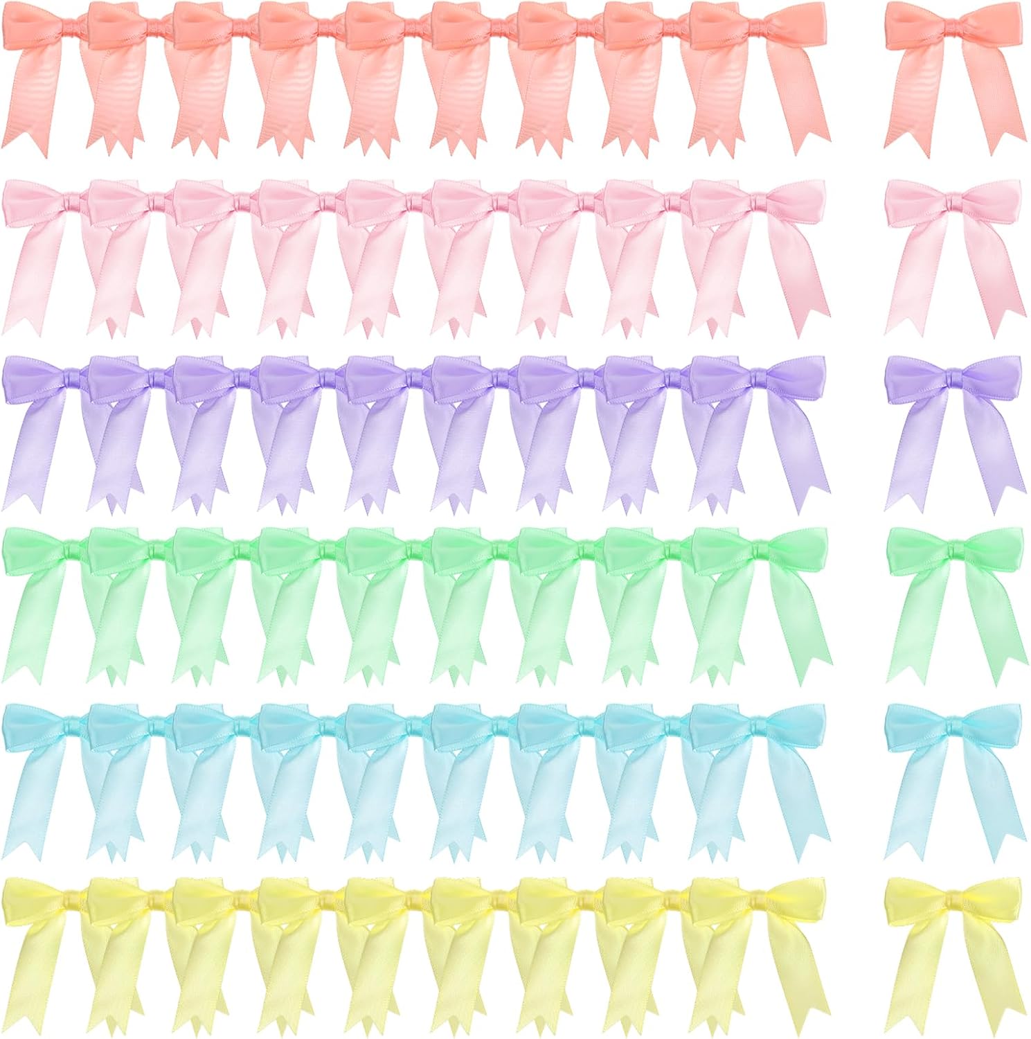60 Pcs Pastel Satin Ribbon Bows with Twist Tie, Color Pre Tied Bow for Crafts, 2.5 Inch Twist Tie Bows for Treat Bags, Package Decorating Ribbon Bow for Gift Wrapping Treat Bag Wedding Birthday Party