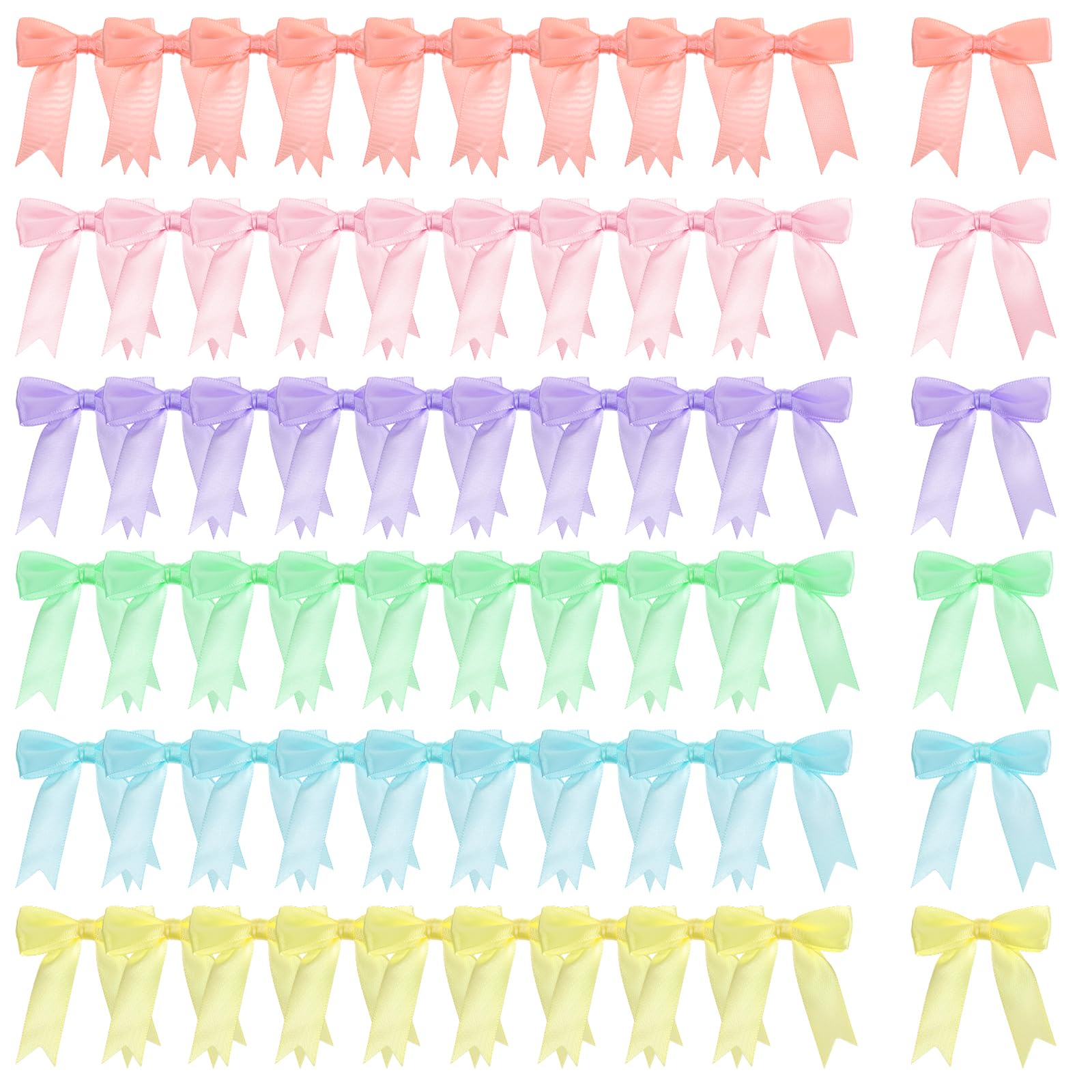 60 Pcs Pastel Satin Ribbon Bows with Twist Tie, Color Pre Tied Bow for Crafts, 2.5 Inch Twist Tie Bows for Treat Bags, Package Decorating Ribbon Bow
