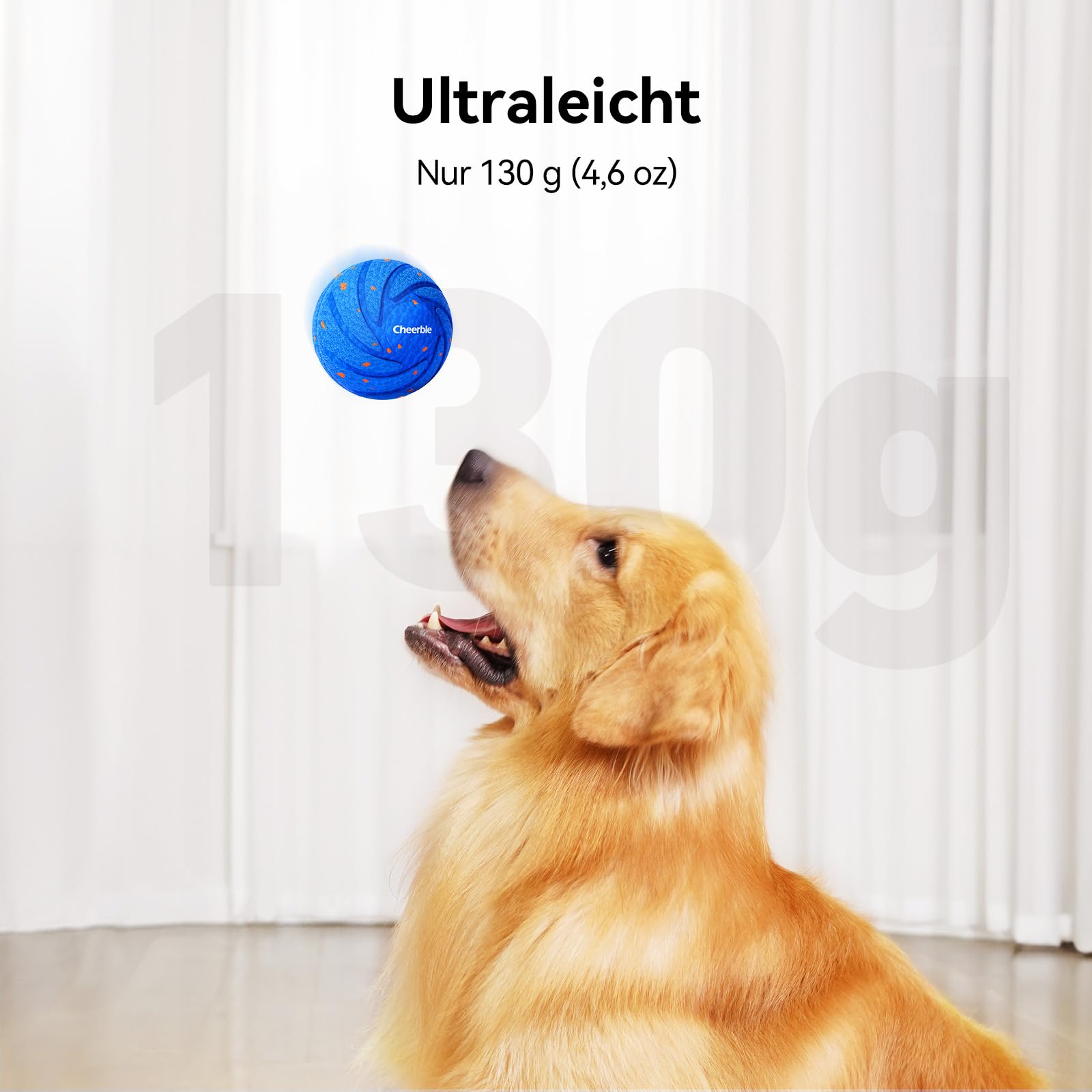 Cheerble Wicked Ball AIR - Interaktiver Hundeball mit 3 Spielmodi, Blau | Selbstbewegendes Hundespielzeug mit E-TPU Hülle, USB-C, IPX7 Wasserdicht, Ideal für Mittelgroße bis Große Hunde.