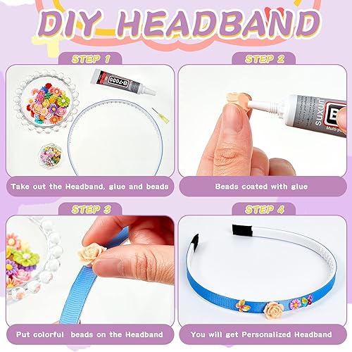 Miniatura 3 de Yuxung Kit de 121 piezas para hacer diademas para niñas de 7 a 12 años, accesorios para el cabello, kit de diadema para bricolaje, regalos de