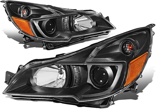 DNA MOTORING HL-OH-SLEG13-BK-AM Pair OE Style Projector Headlight/Lamps Replacement Compatible with 10-14 Subaru Outback Legacy, Black/Amber