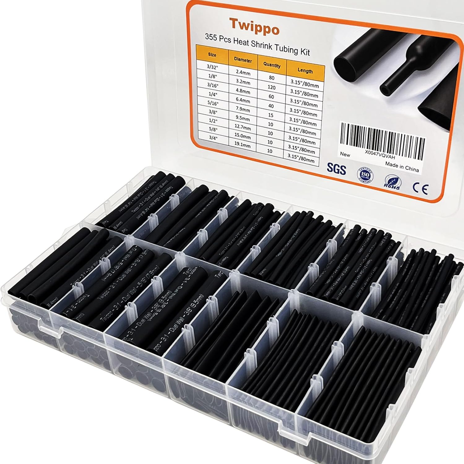 Twippo Heat Shrink Tubing Kit 355pcs 31 Adhesive Lined